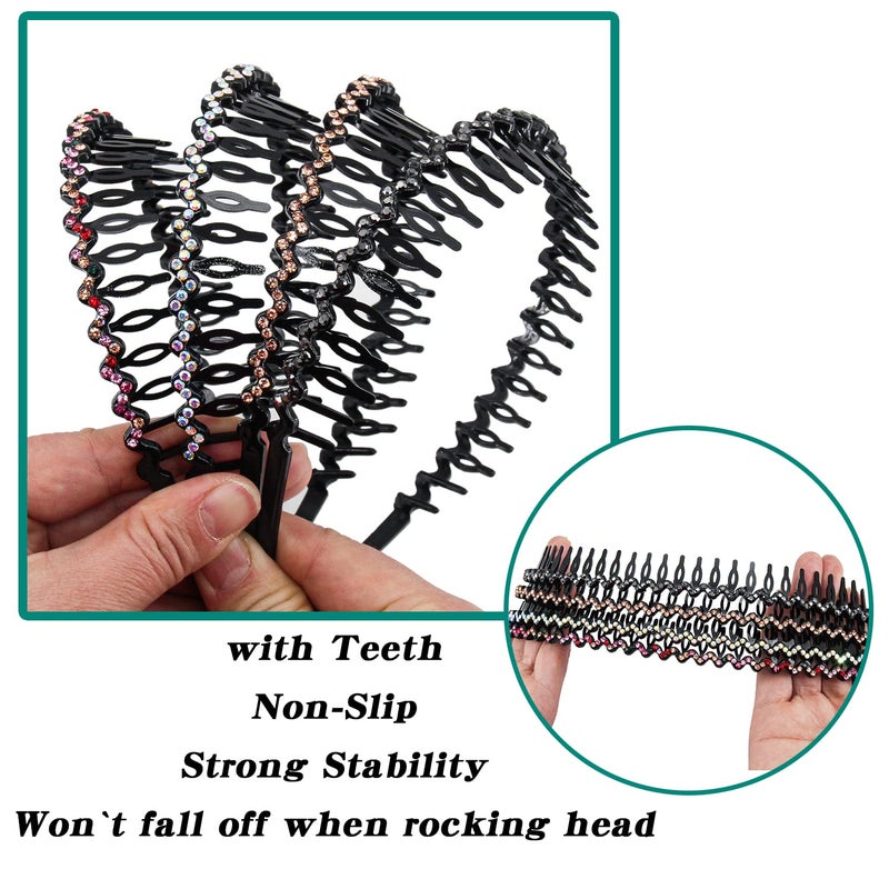 Yeshan Rhinestone and Crystal Headbands For Women with Teeth Comb, Non-slip Hard Plastic Headbands In Wave shape,Pack of 4 - Image 3